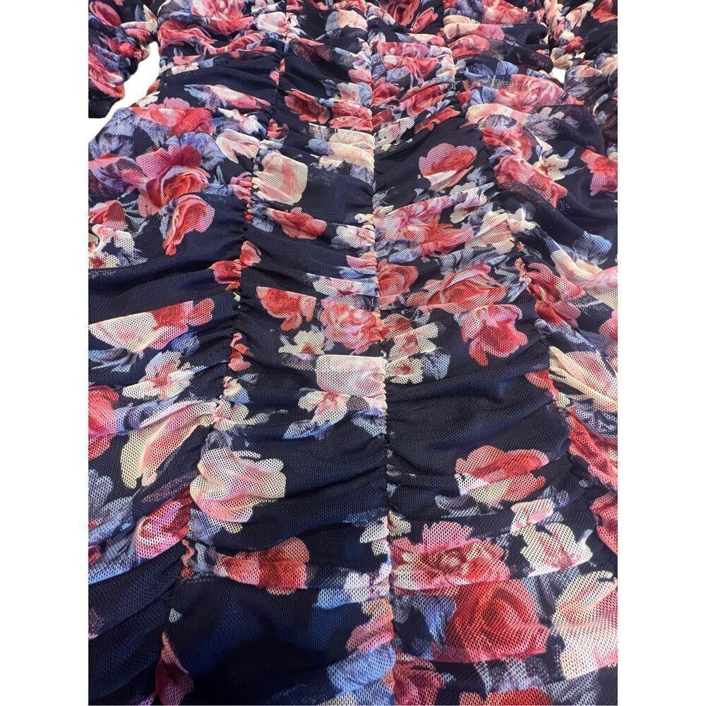 Lulus large Ruche Hour Navy Blue Floral Print Ruched Off-the-Shoulder Dress - Picture 5 of 8